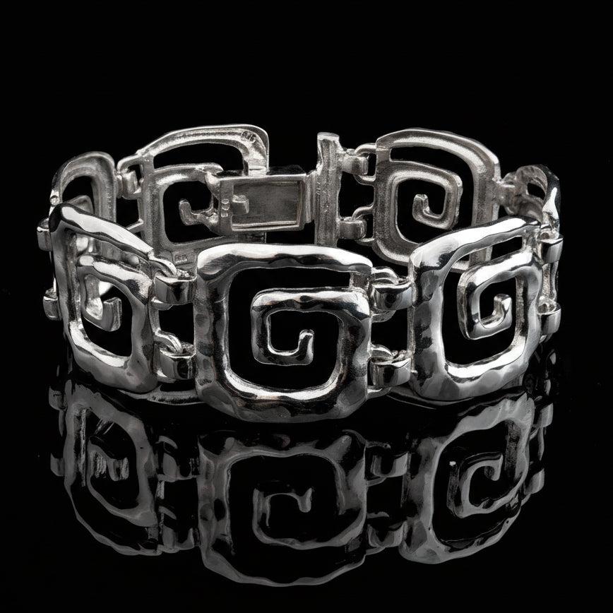 Greek Key Meander Bracelet in Sterling Silver (B-60)