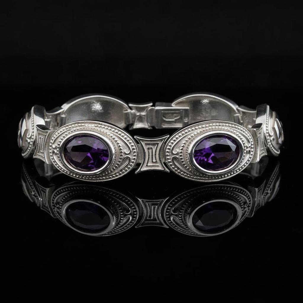 Greek Key Meander Bracelet in Sterling Silver with zircon (B-55)