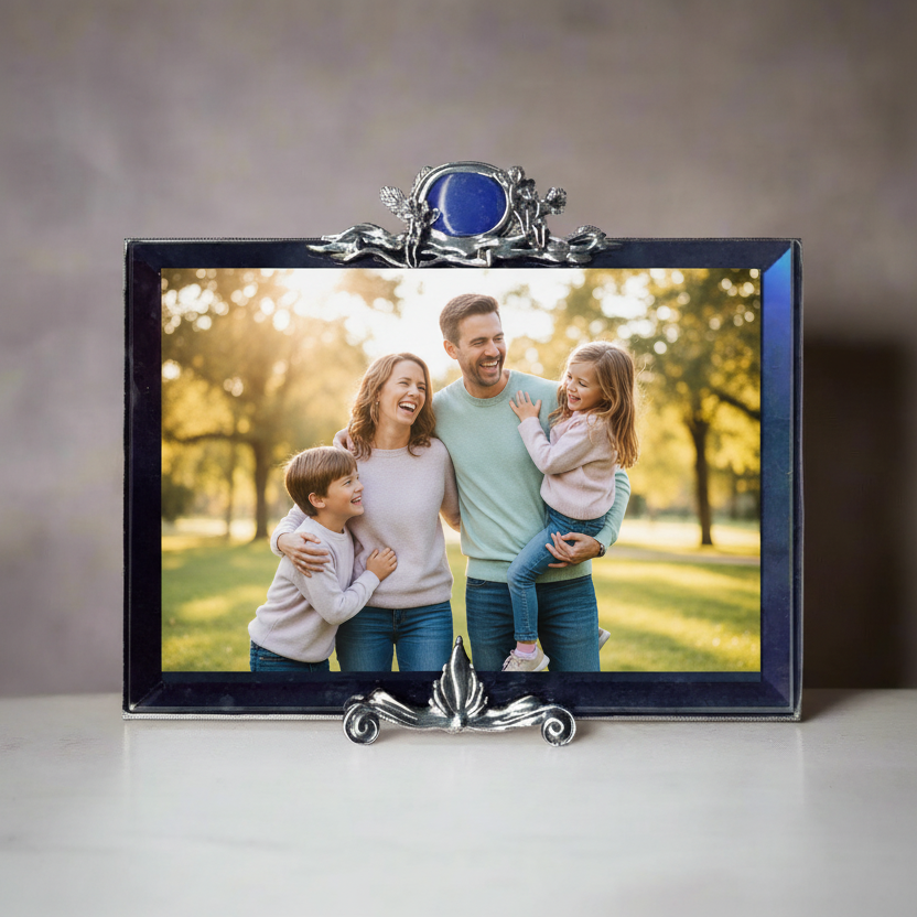 Greek Traditional Lapis Lazuli Bronze Silver Plated Picture Frame (A-63)