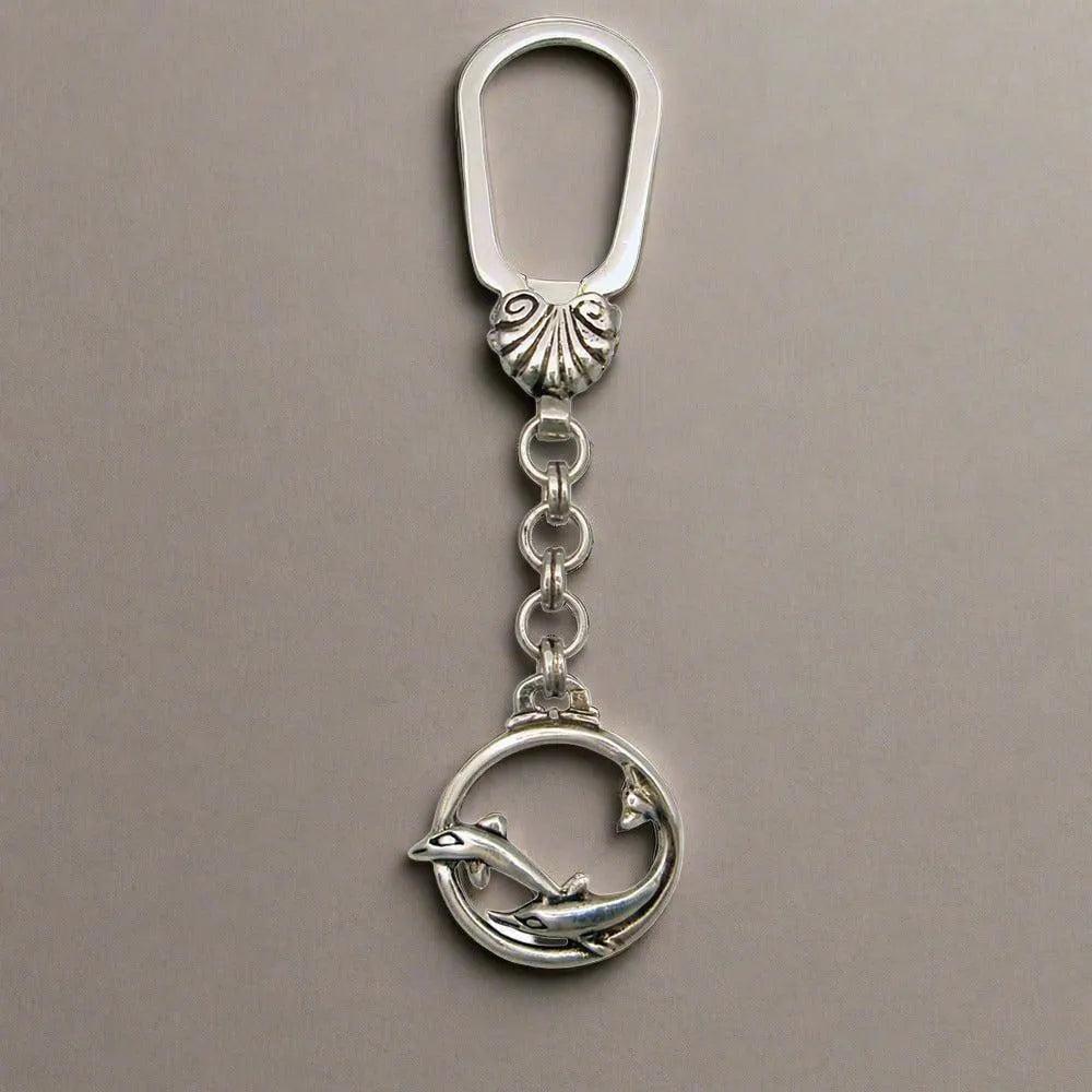 Minoan Dolphins Key ring in sterling silver, silver keychain, men's gift, handmade keychain (MP-08)