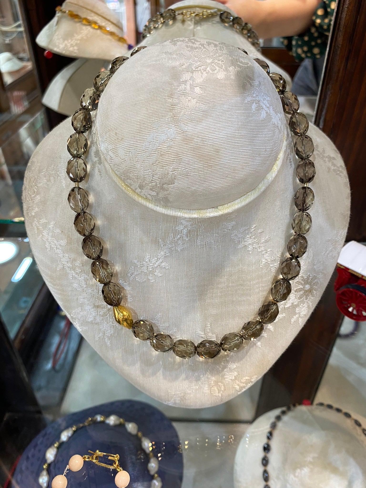 Necklace in Smoke Topaz Gemstones & gold 18k elements