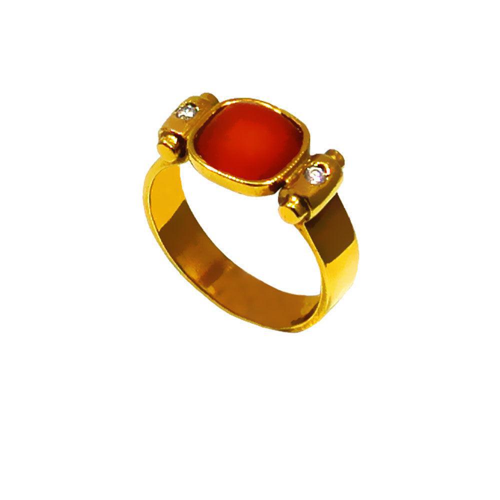 Ring in 18k Gold with red Amber and Brilliants (B-37)