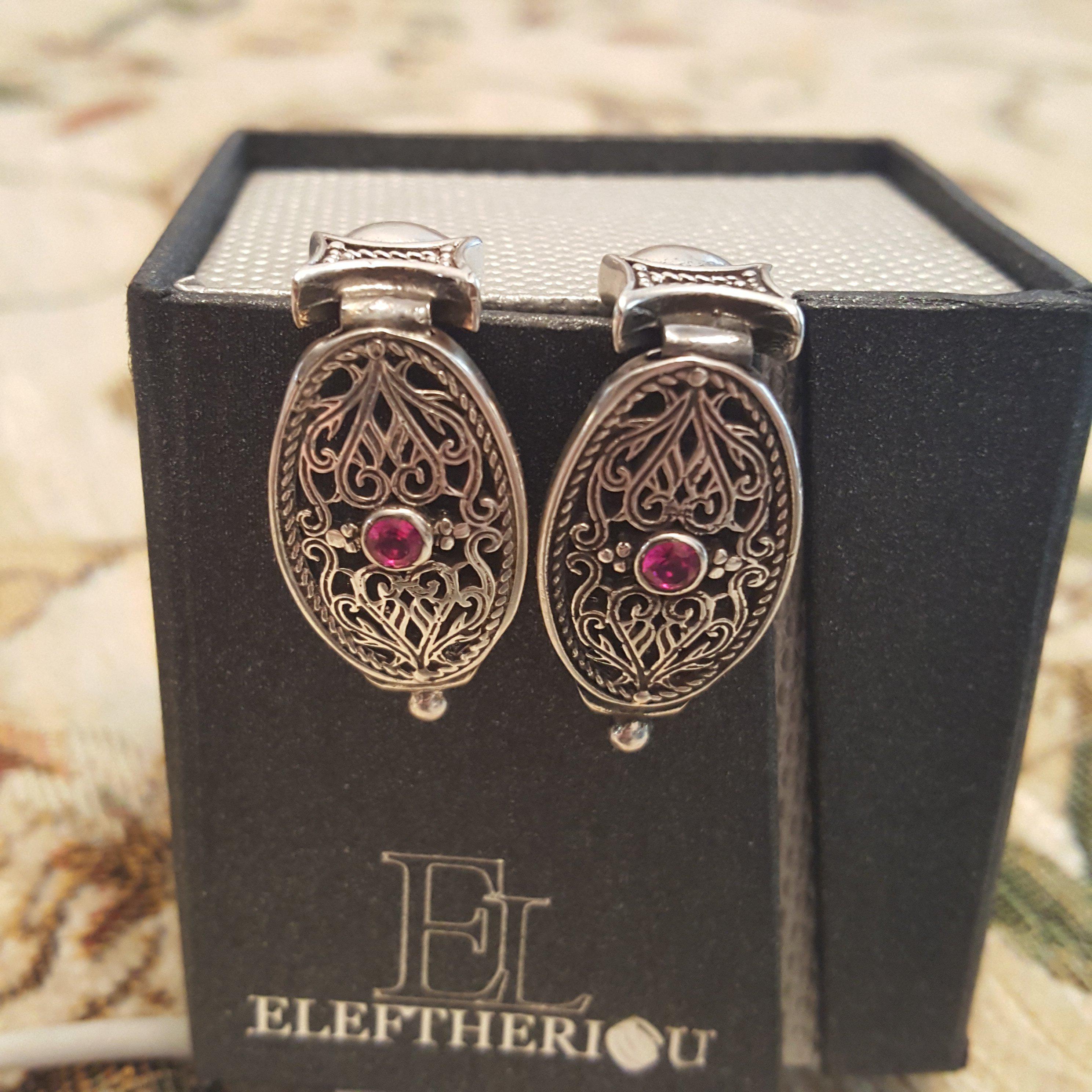 Byzantine Earrings handcrafted in Sterling Silver with zircon, sterling silver earrings (GT-09)