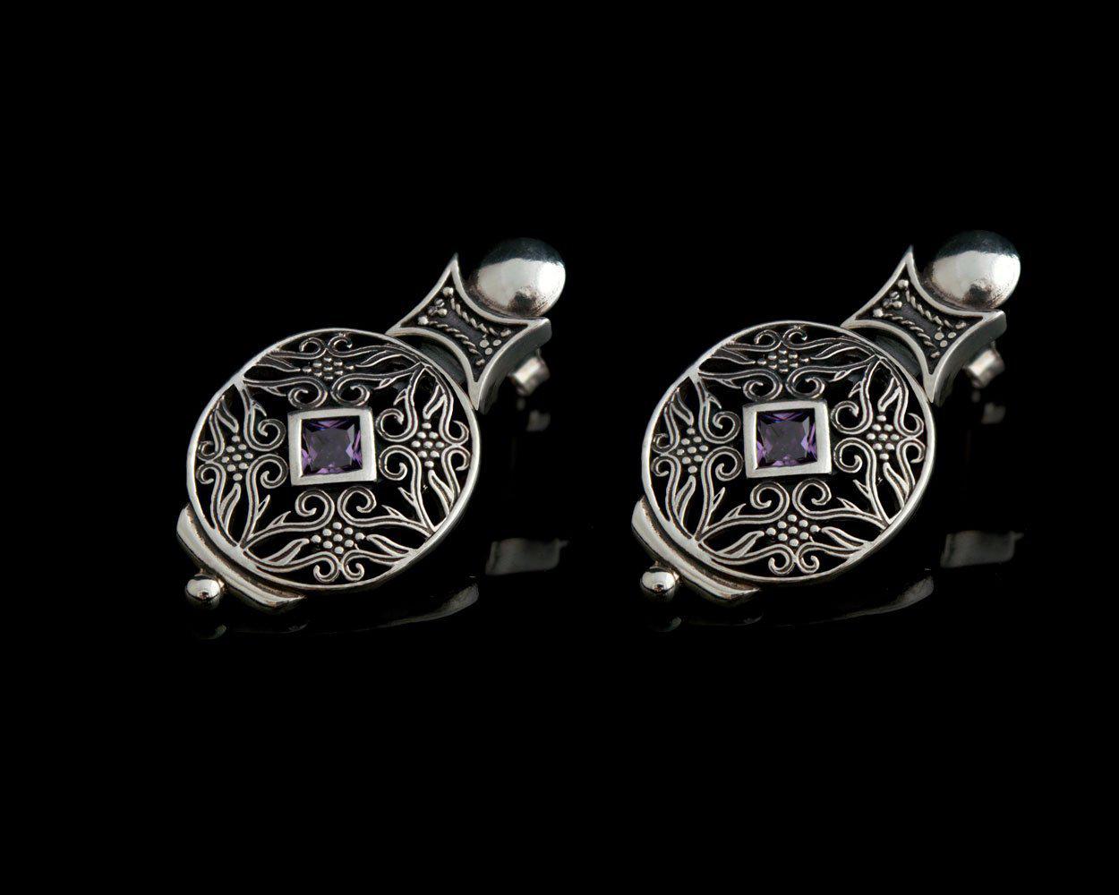 Byzantine Earrings in Sterling Silver with zircon, handmade, sterling silver earrings (GT-08)