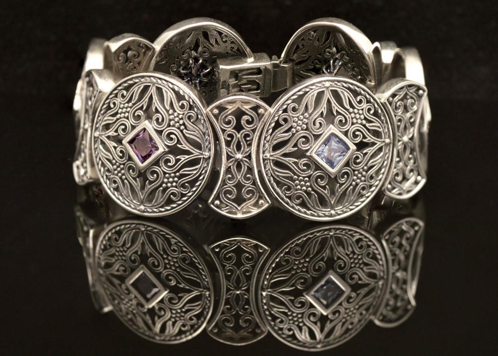 Byzantine handmade Bracelet in Sterling Silver with zircon (B-01)