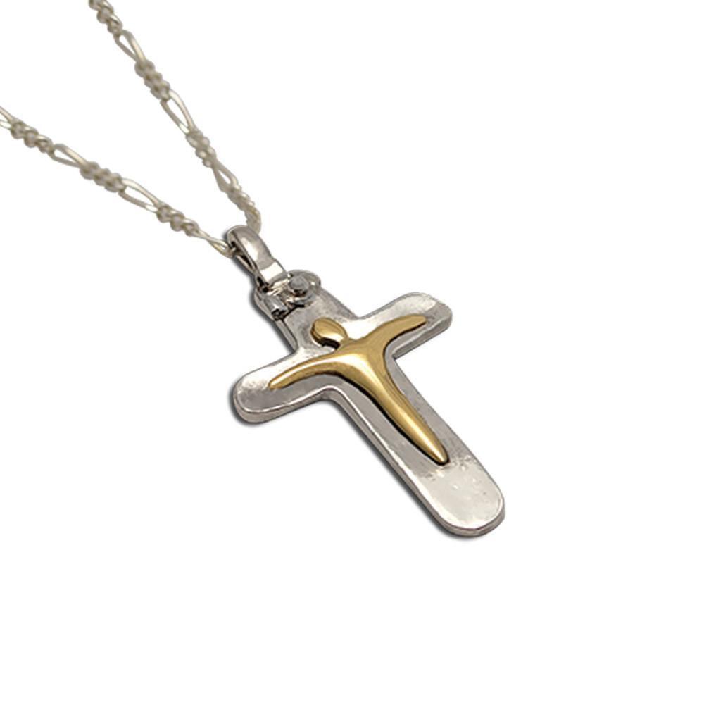 Christening Cross 925 Sterling Silver with 14k Gold Elements (STS-05)