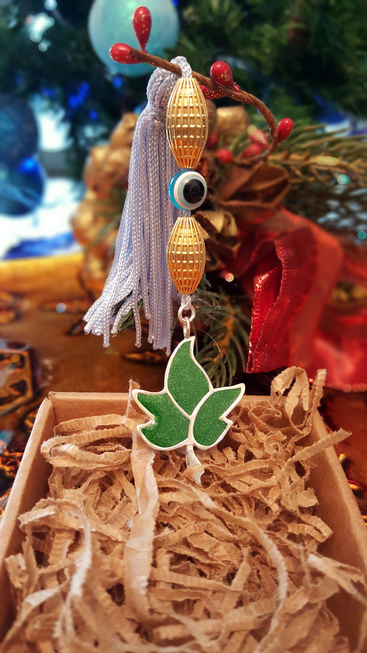 Evil Eye Charm on a tassel, House decoration, holiday decor, welcome gift, silver charm, Clover Charm (GK-31)