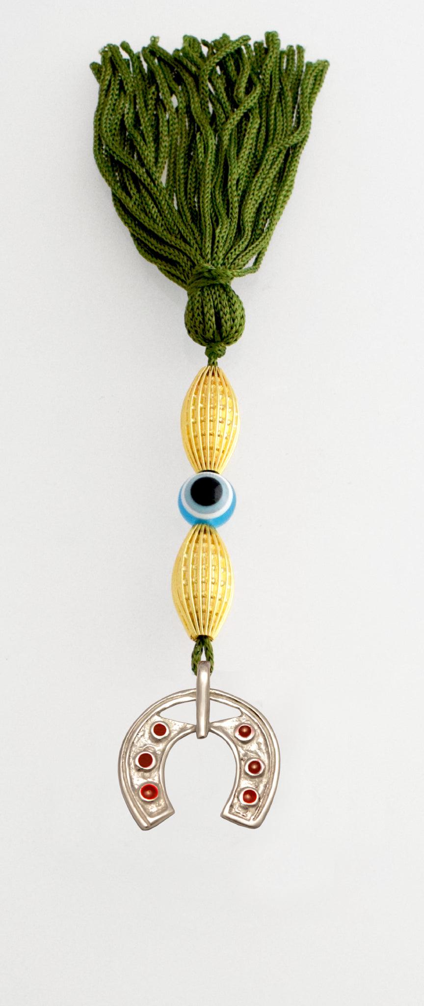 Evil Eye Charm on a tassel, House decoration, holiday decor, welcome gift, silver charm, Lucky petal Charm