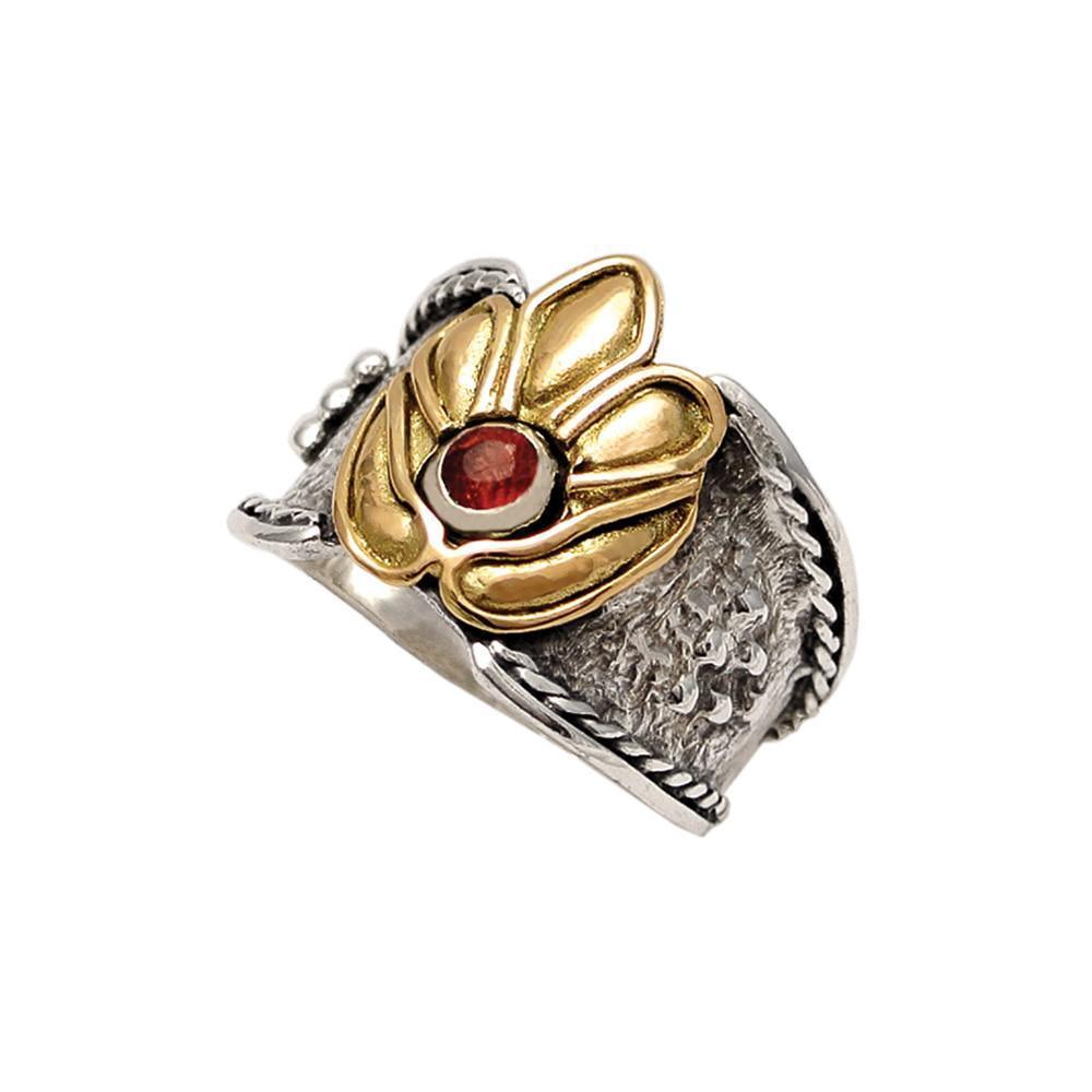 Flower ring in Sterling Silver with a Zircon and Gold 14k (DX-28)