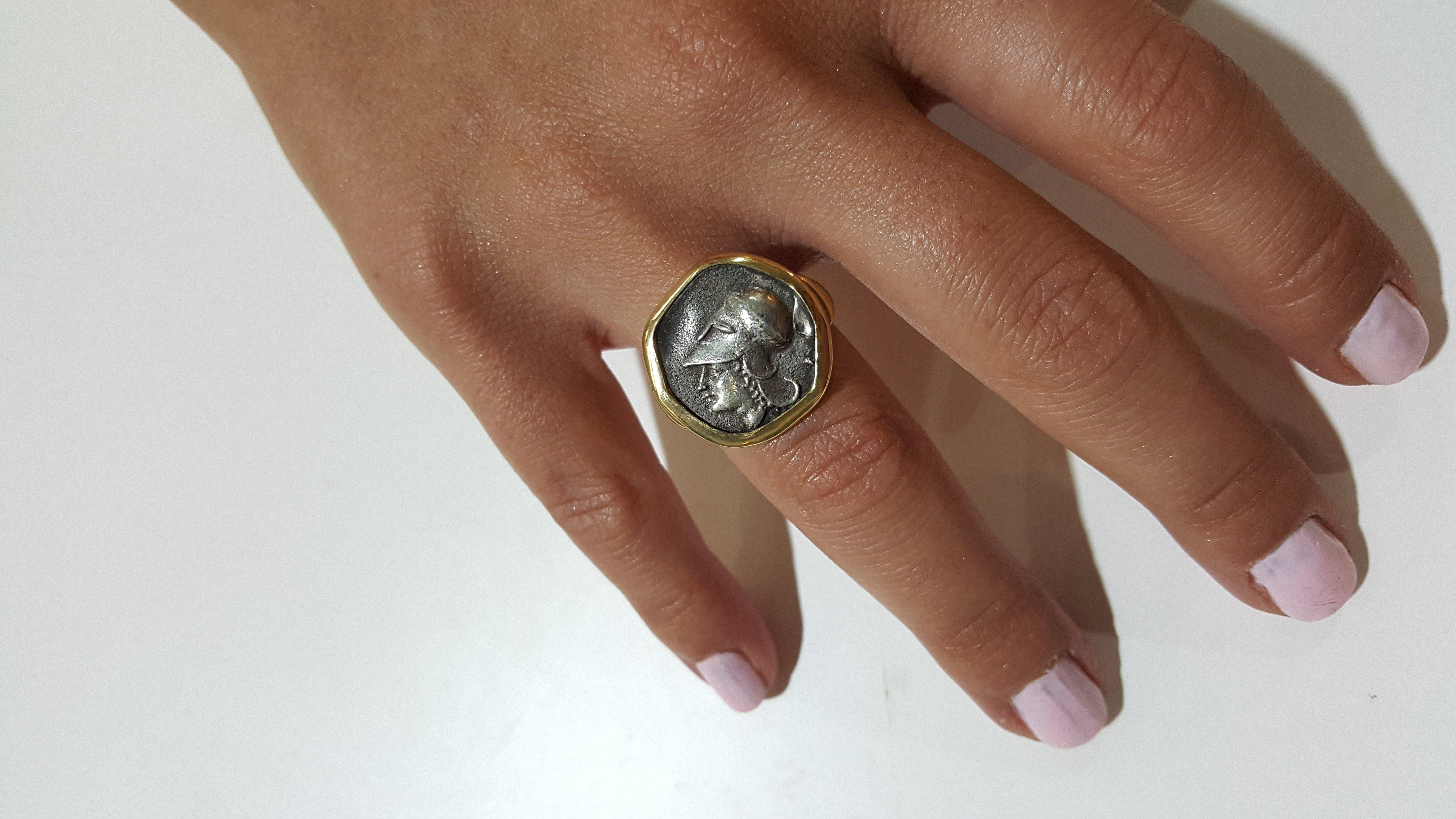Goddess Athena Coin Ring, Handmade Ring, Gold 18k Ring, Ancient Greek Coin Ring, Unisex Ring, Greek Jewelry,greek gods jewelry
