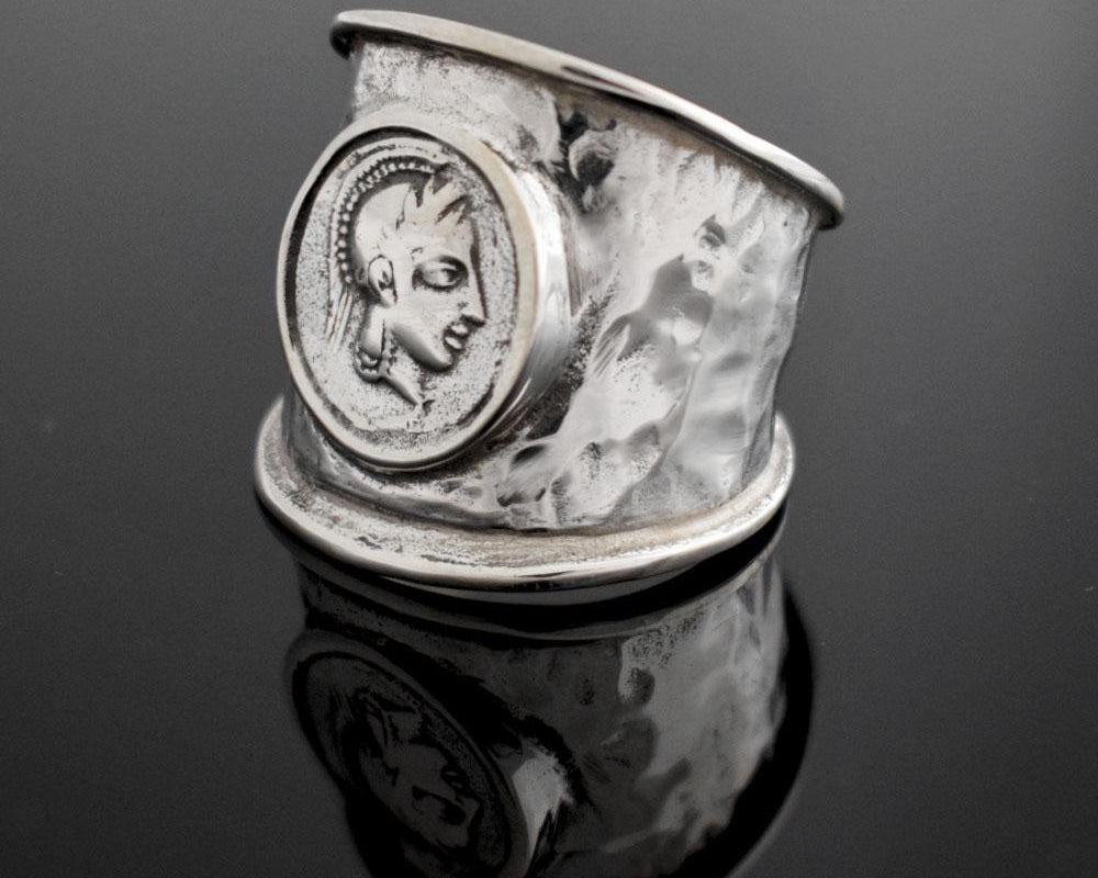 Goddess Athena Portait Coin Ring in Sterling Silver (DT-100)
