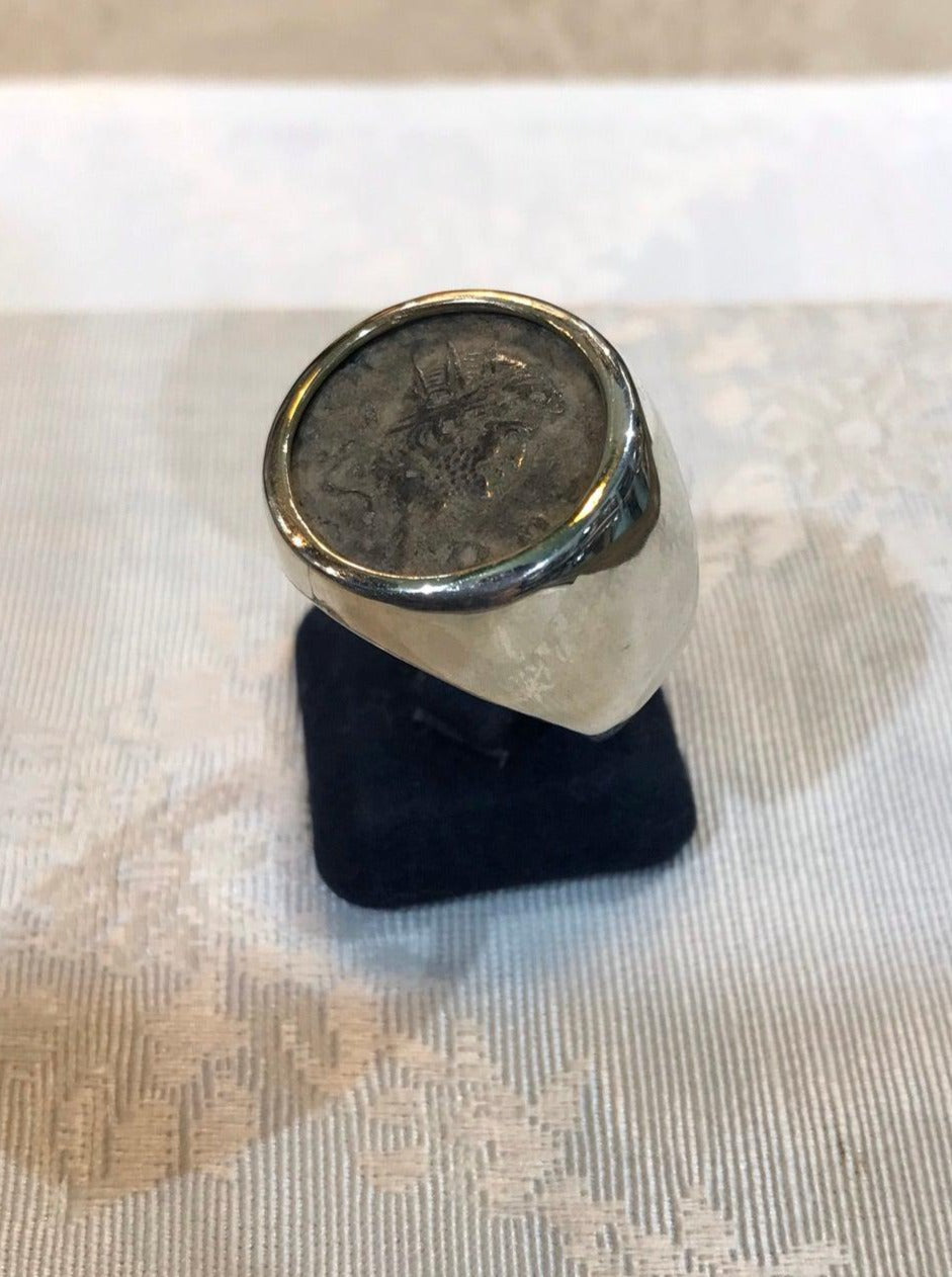 Gold and silver ring with an old copper coin Greek Roman, Handmade Ring, Vintage Jewelry, Greek Jewelry