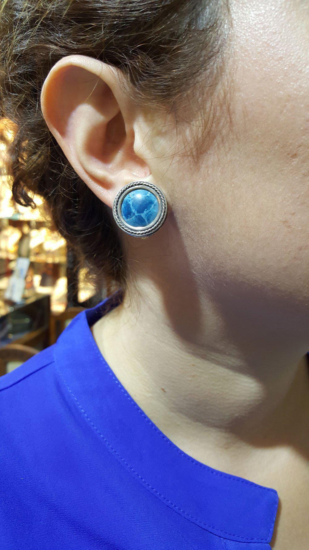 Greek Circle Rope Earrings in sterling silver with Lapis Lazuli (GT-03)