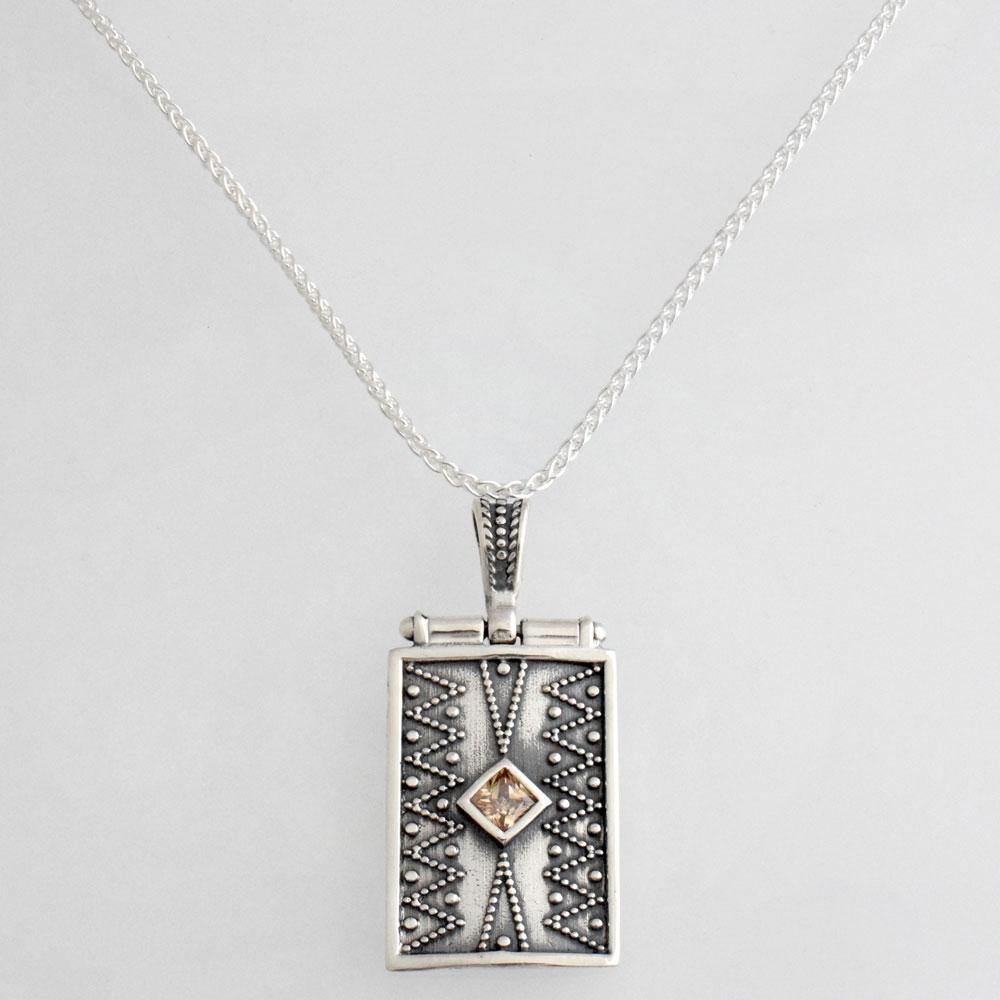 Greek Jewelry, Byzantine Sterling silver Pendant, Solid silver Pendant, Zircon Pendant (PE-79)