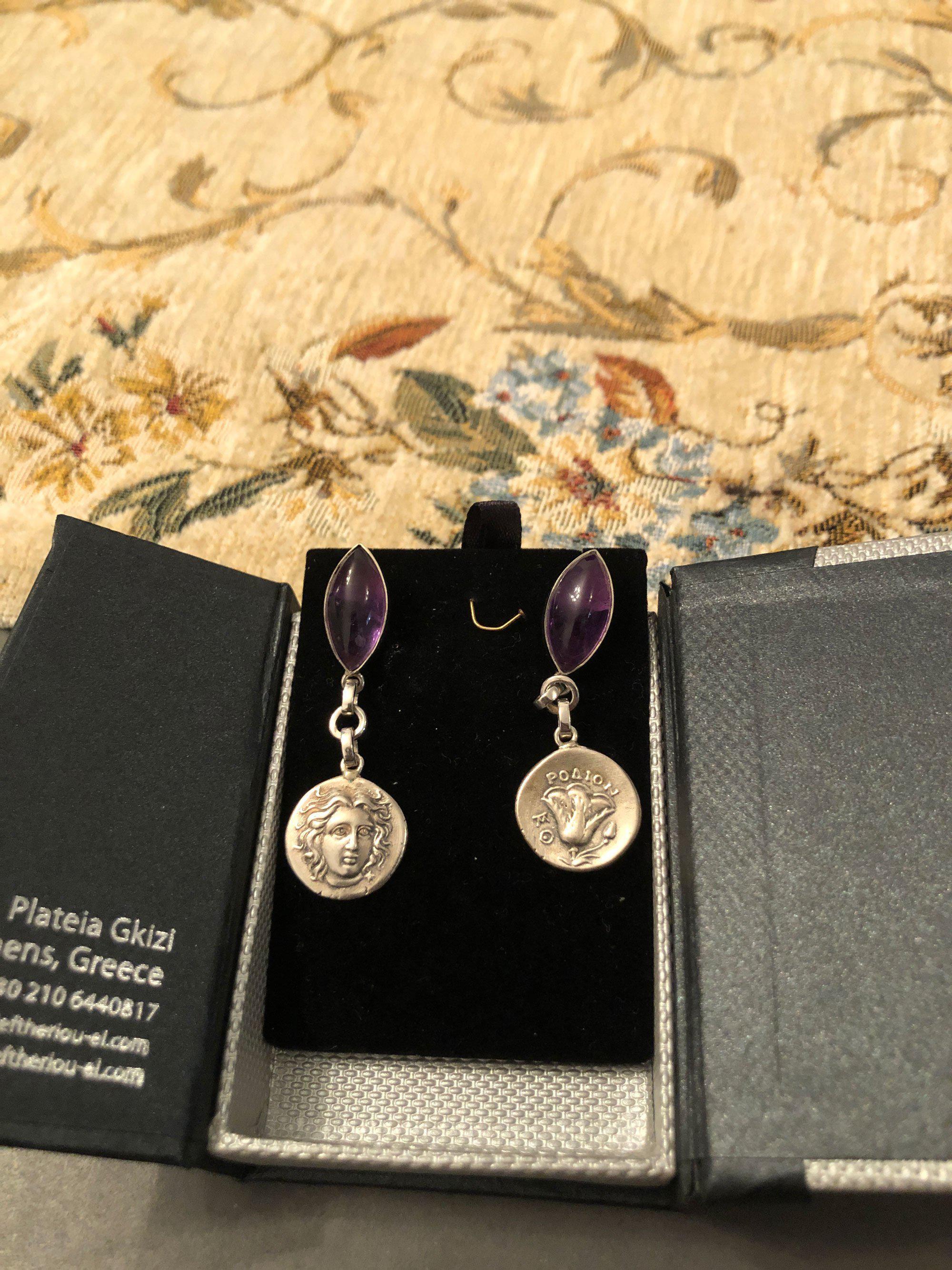 Greek Jewelry, Sterling silver Earrings, Solid silver Earrings, Greek Earrings, Amethyst Earrings