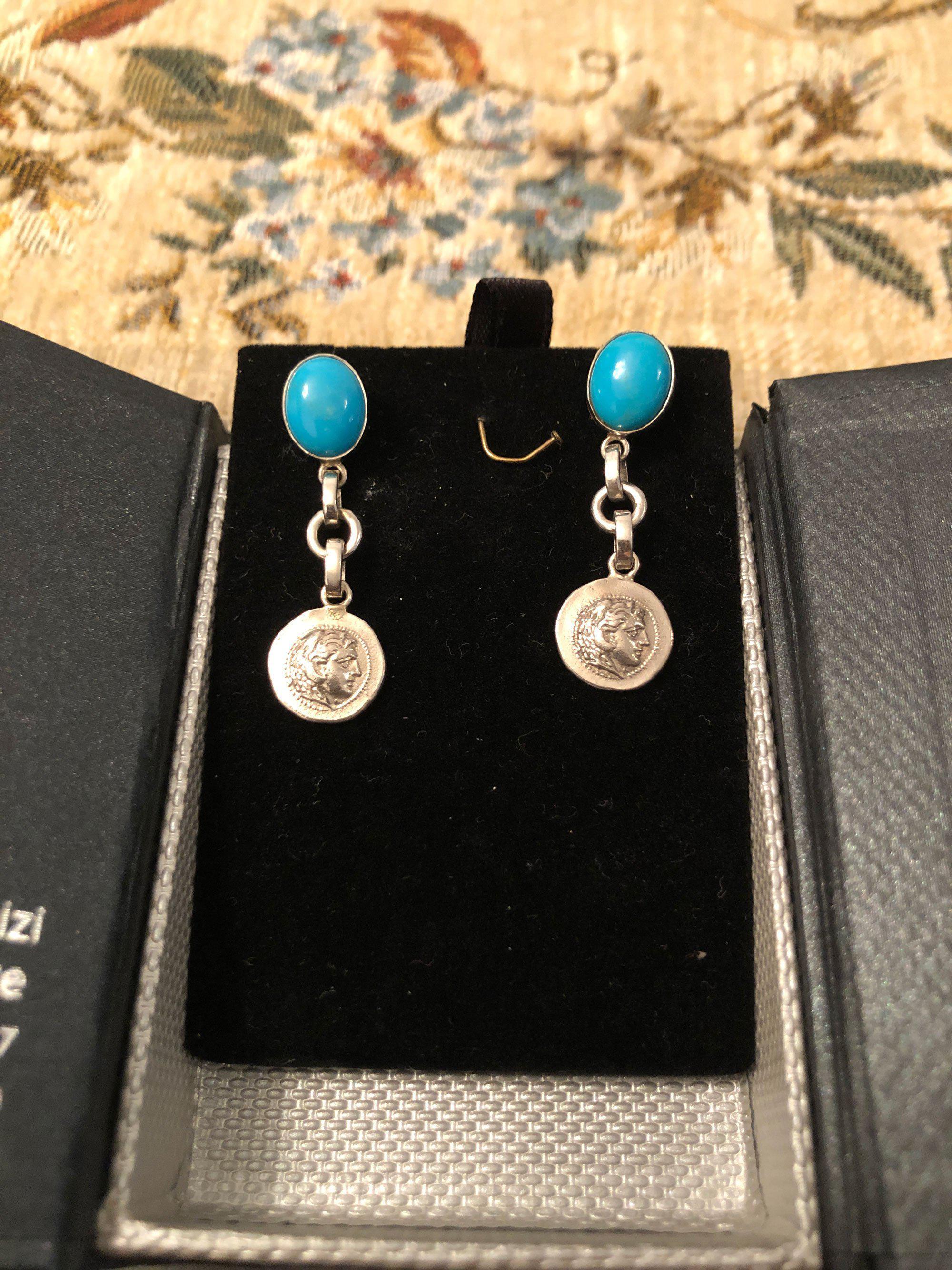 Greek Jewelry, Sterling silver Earrings, Solid silver Earrings, Greek Earrings, Turquoise Earrings