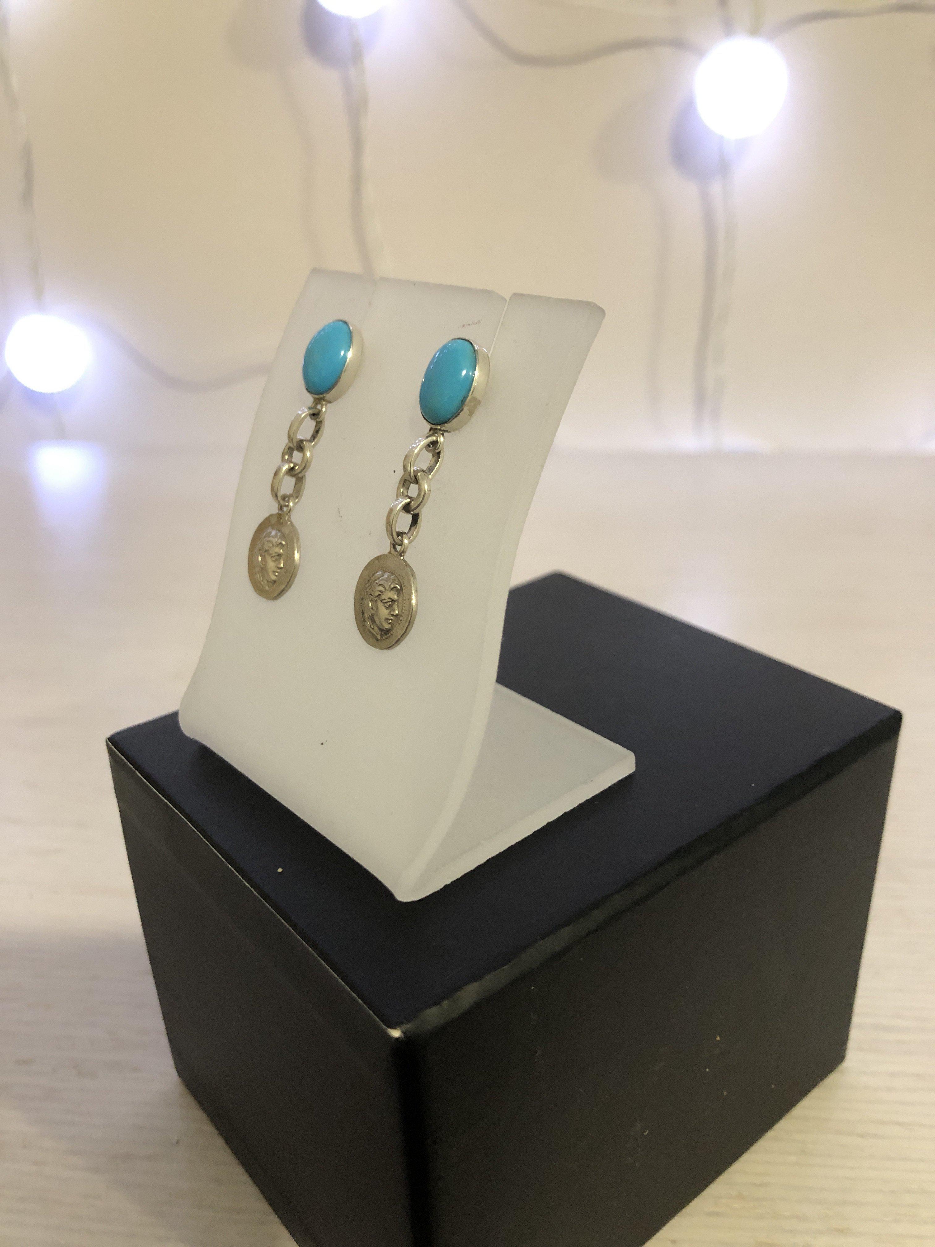 Greek Jewelry, Sterling silver Earrings, Solid silver Earrings, Greek Earrings, Turquoise Earrings
