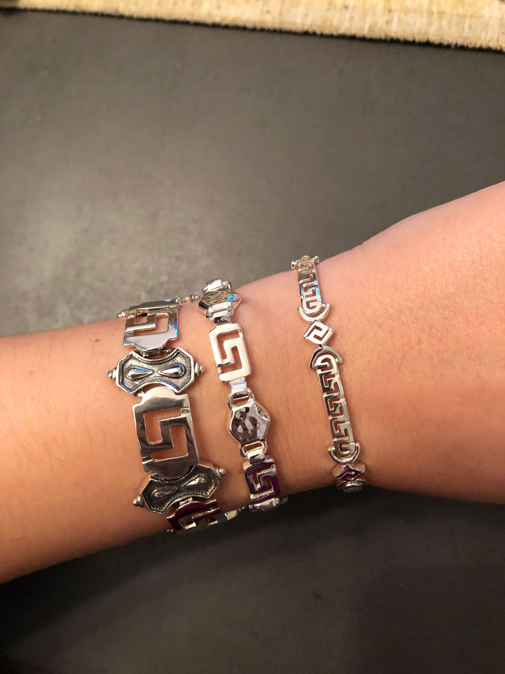 Greek Key Meander Bracelet in Sterling Silver (B-51)