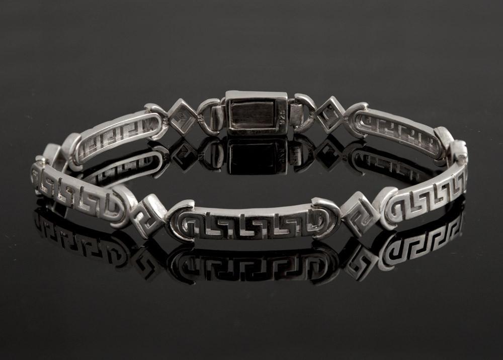 Greek Key Meander Bracelet in Sterling Silver (B-51)