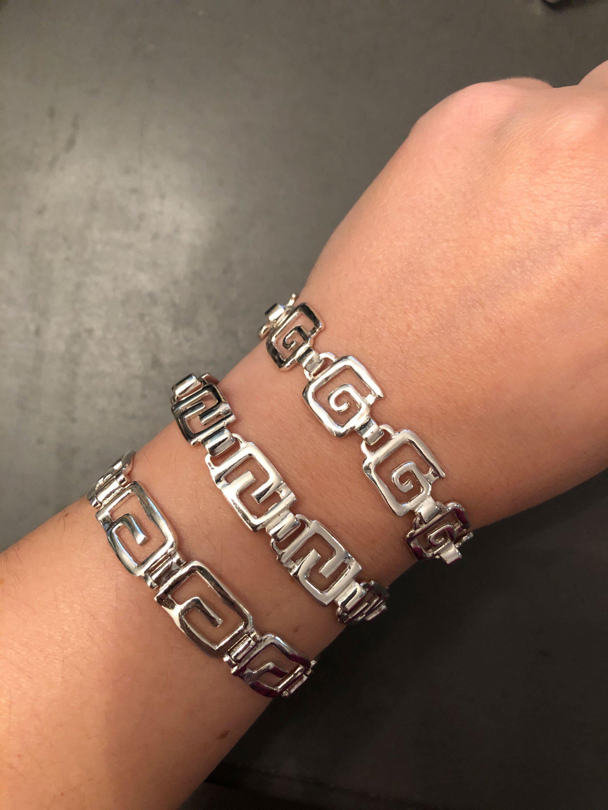 Greek Key Meander Bracelet in Sterling Silver (B-62)