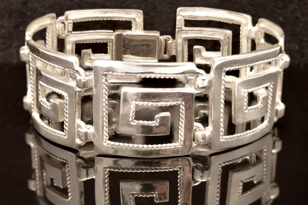 Greek Key Meander Bracelet in Sterling Silver (B-73) - ELEFTHERIOU EL