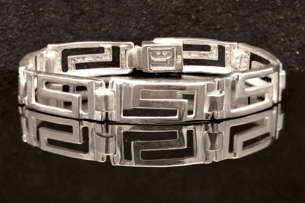 Greek Key Meander Bracelet in Sterling Silver (B-86)