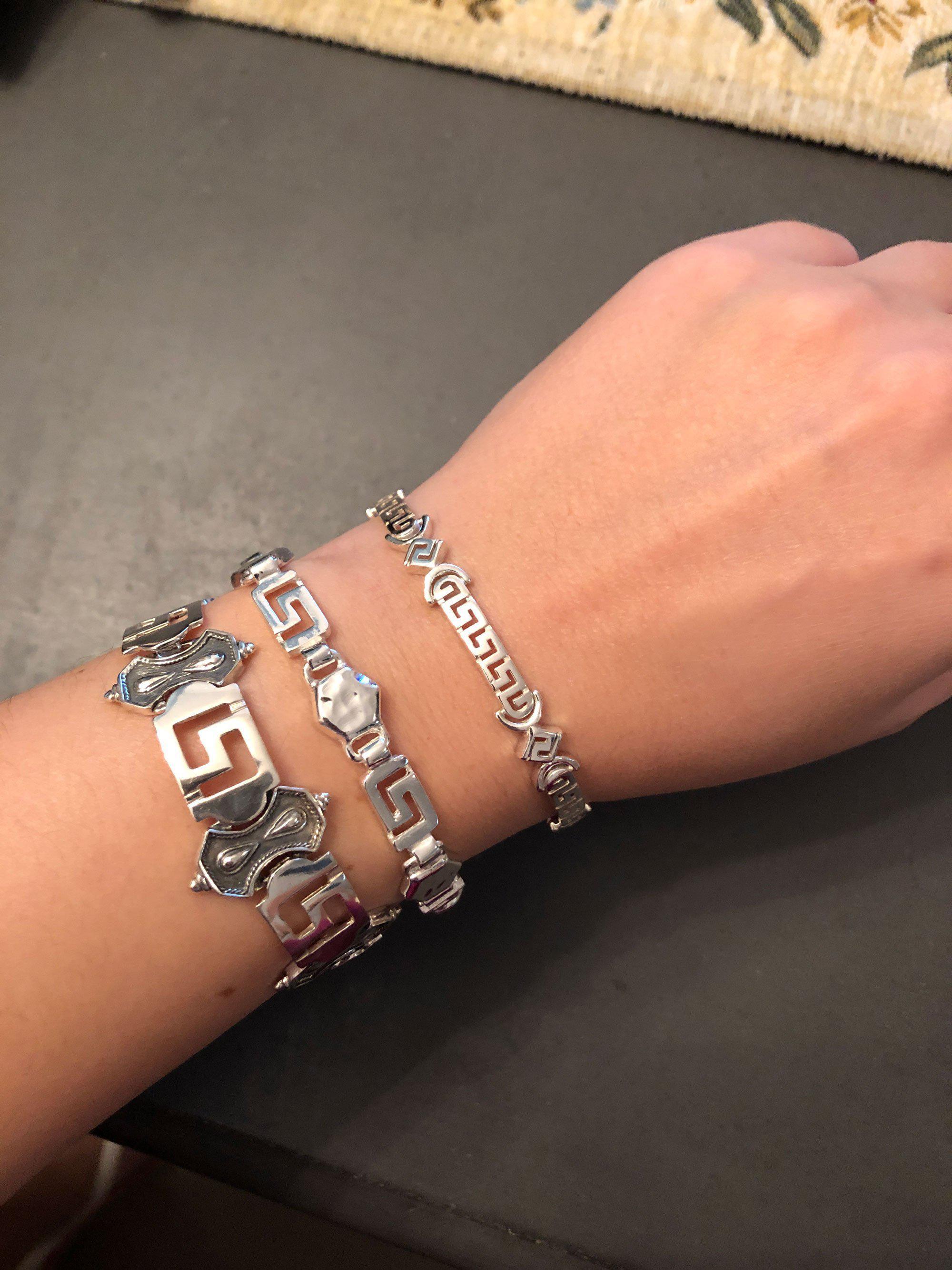 Greek Key Meander Bracelet in Sterling Silver (B-87)