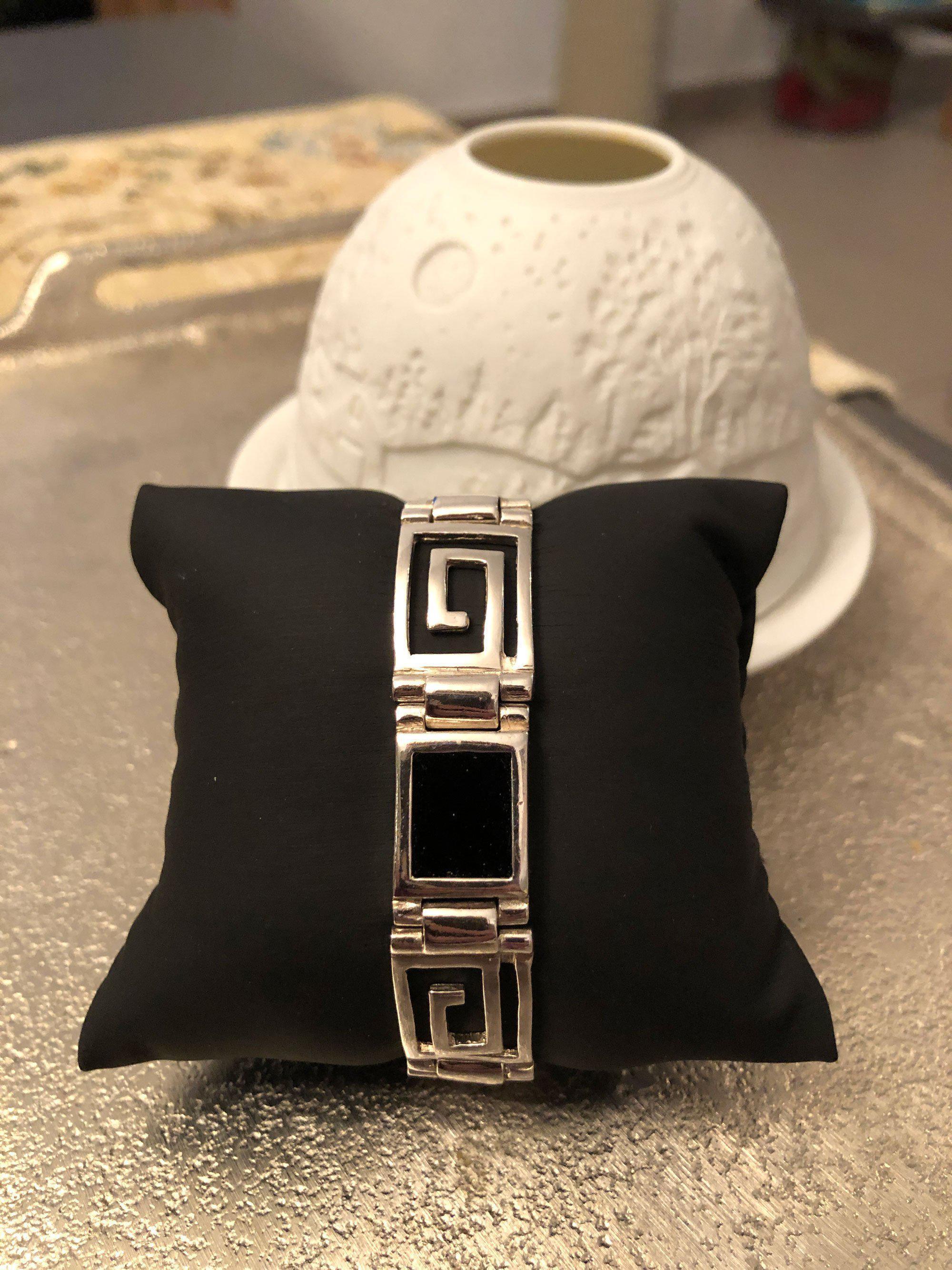 Greek Key Meander Bracelet in Sterling Silver with onyx (B-94)