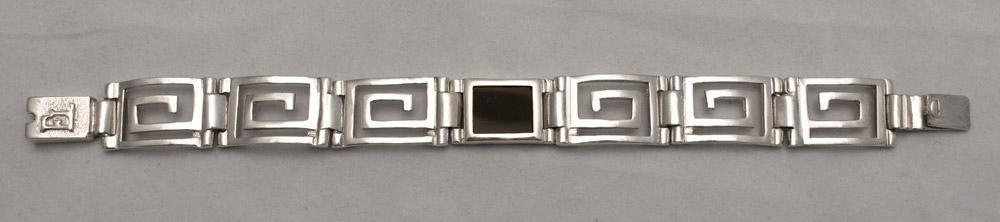 Greek Key Meander Bracelet in Sterling Silver with onyx (B-94)