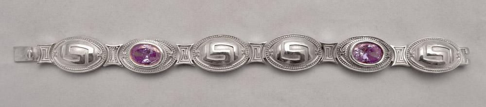 Greek Key Meander Bracelet in Sterling Silver with zircon (B-55)