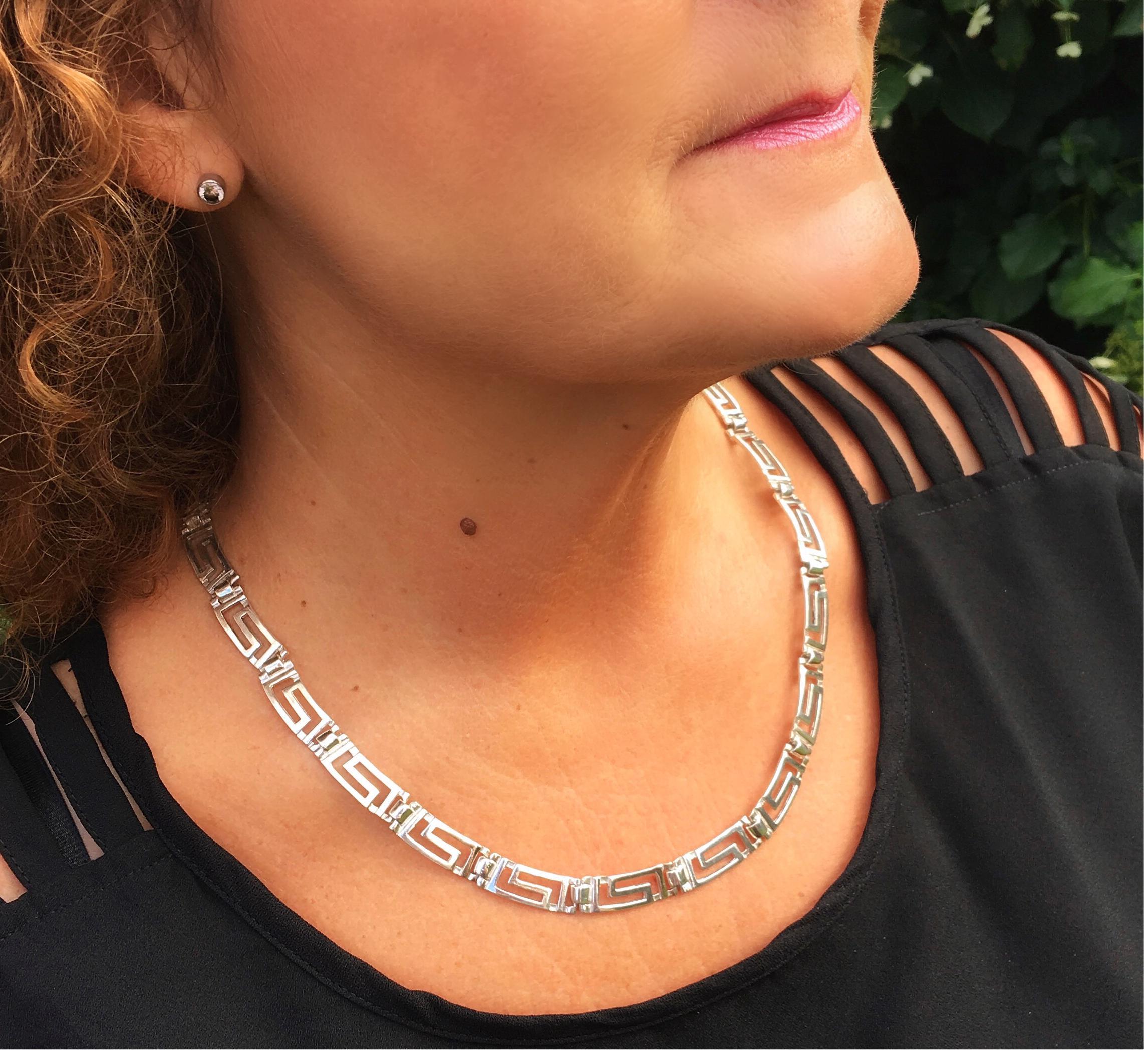 Greek Key Meander Necklace in Sterling Silver (PE-26) - ELEFTHERIOU EL