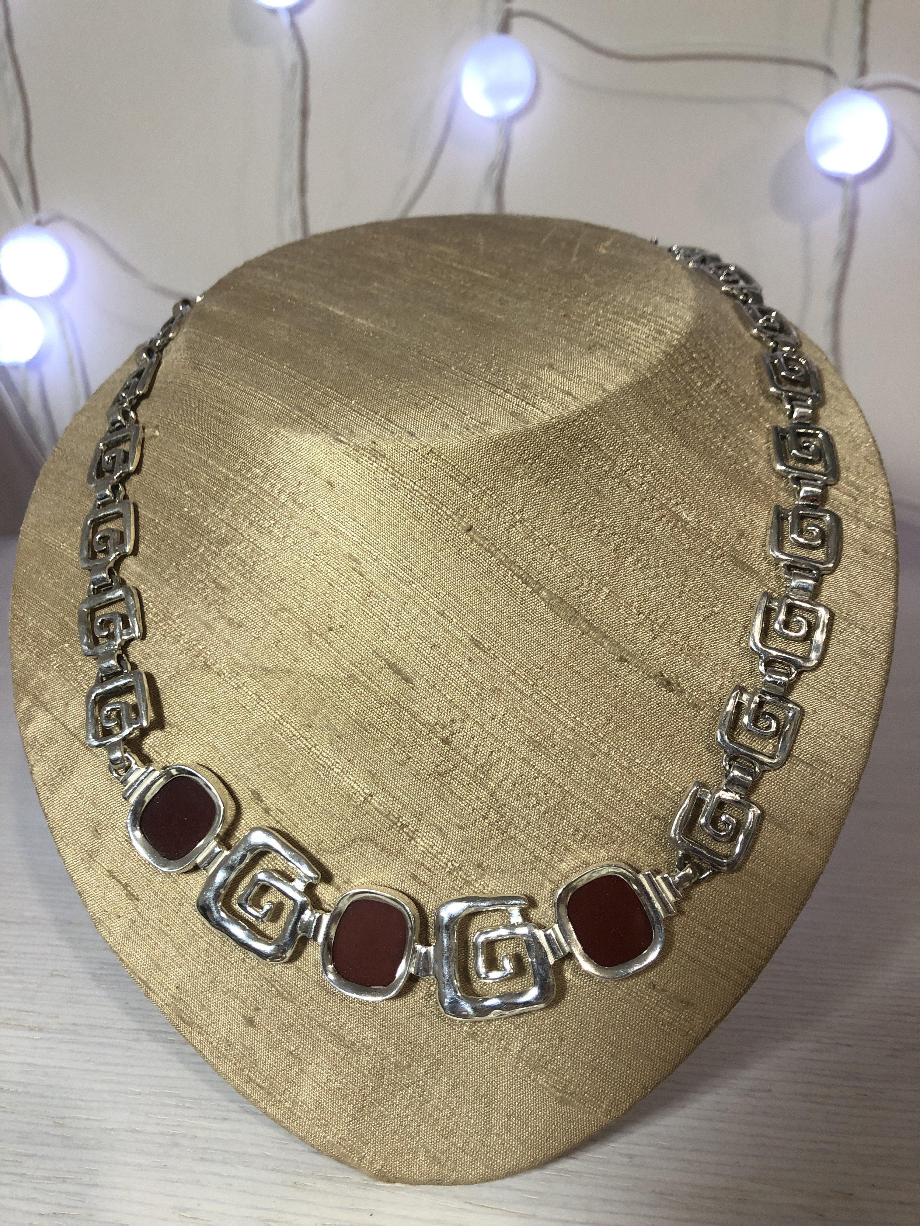 Greek Key Meander Necklace in Sterling Silver with lapis lazuli (PE-19)