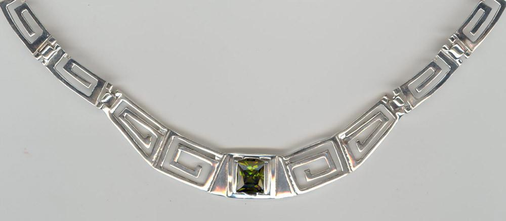 Greek Key Meander Necklace in Sterling Silver with zircon (PE-20)