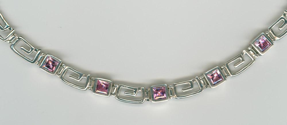 Greek Key Meander Necklace in Sterling Silver with zircon (PE-22)