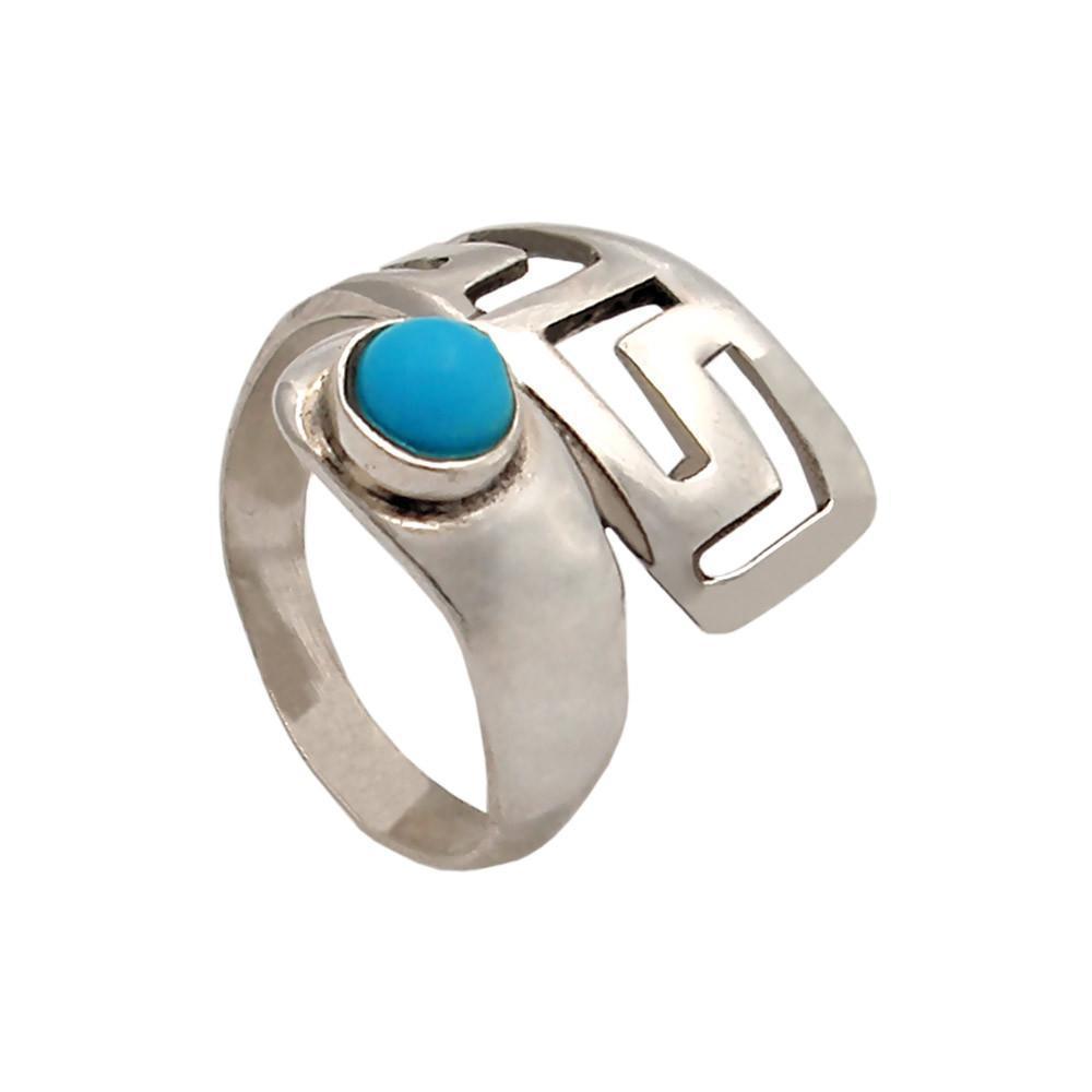 Greek Key Meander Ring in Sterling Silver with turquoise (DT-65)