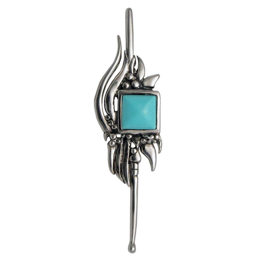 Greek Traditional Flower Brooch in Sterling silver with turquoise (K-34)