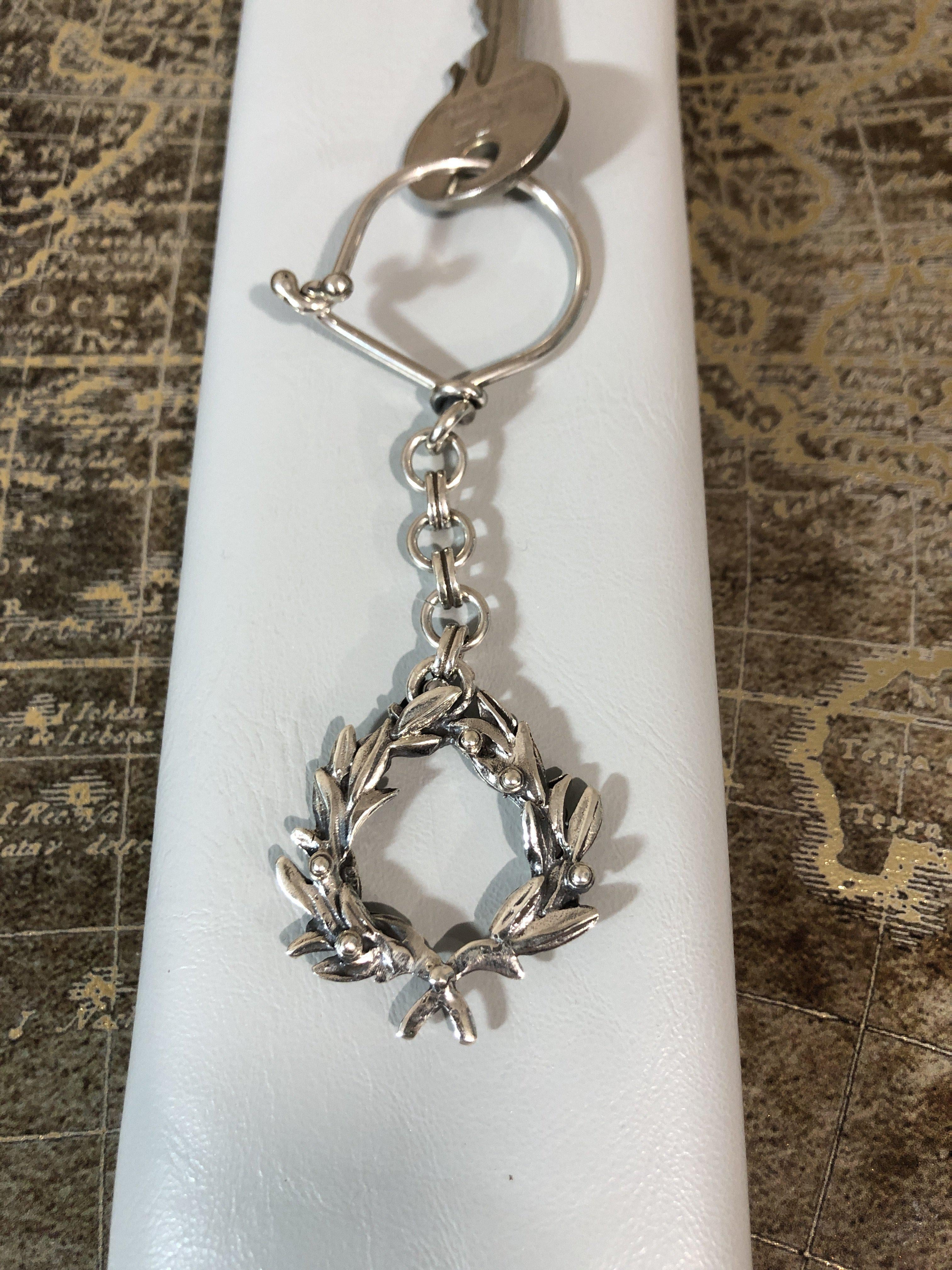Kotinos Olive leaf Wreath key ring in Sterling Silver, silver keychain, men's gift, handmade keychain (MP-18)