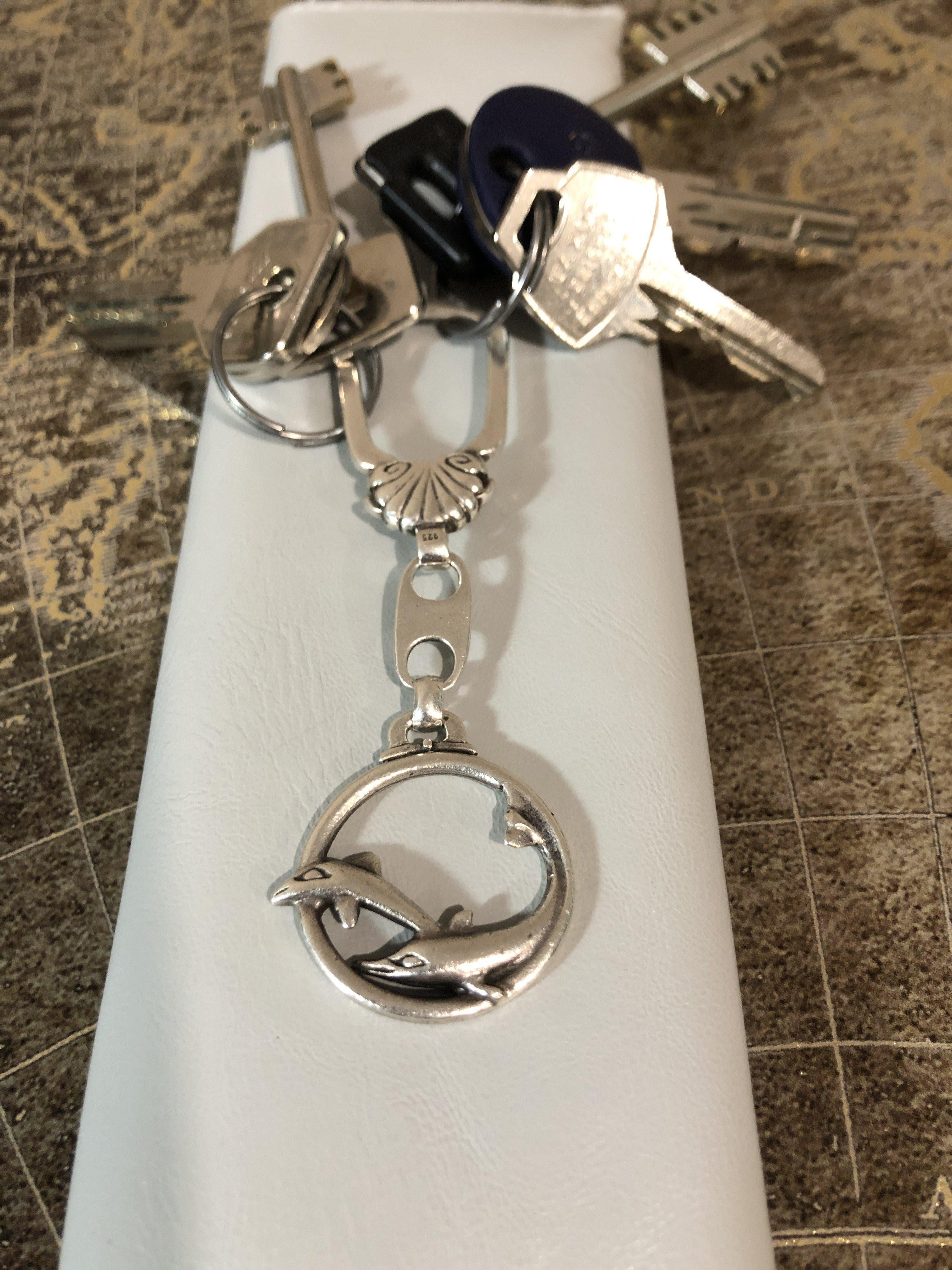 Minoan Dolphins Key ring in sterling silver, silver keychain, men's gift, handmade keychain (MP-08)