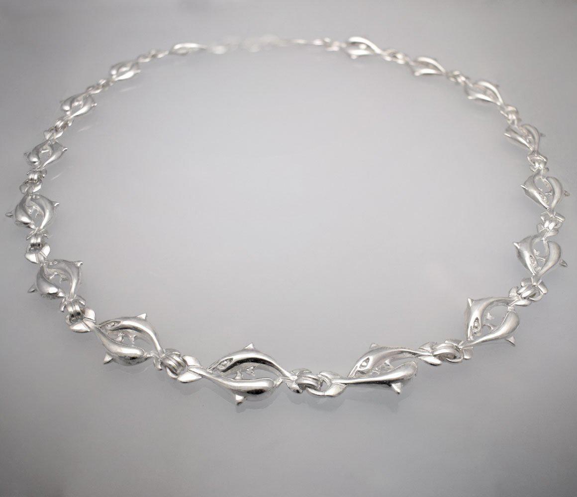 Minoan Dolphins Racing Sterling Silver Necklace (PE-13)