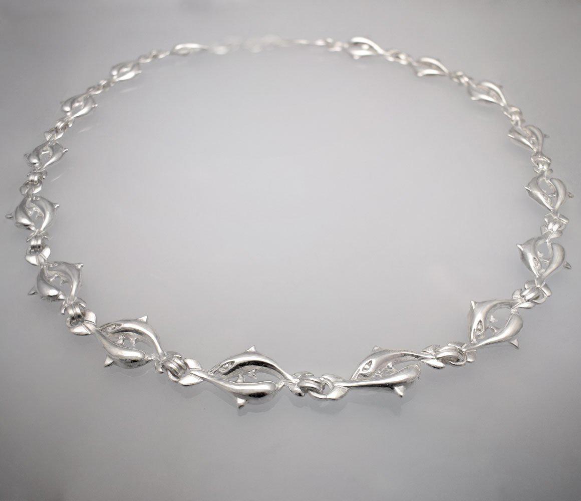 Minoan Dolphins Racing Sterling Silver Necklace (PE-13) - ELEFTHERIOU EL
