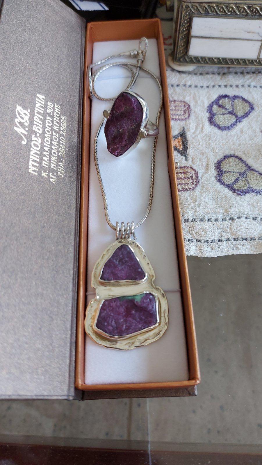 Raw purple Diopside (Violane) Ring, Vintage Ring, Vintage Jewelry, Handmade Ring, Greek Jewelry, Genuine Raw Diopside