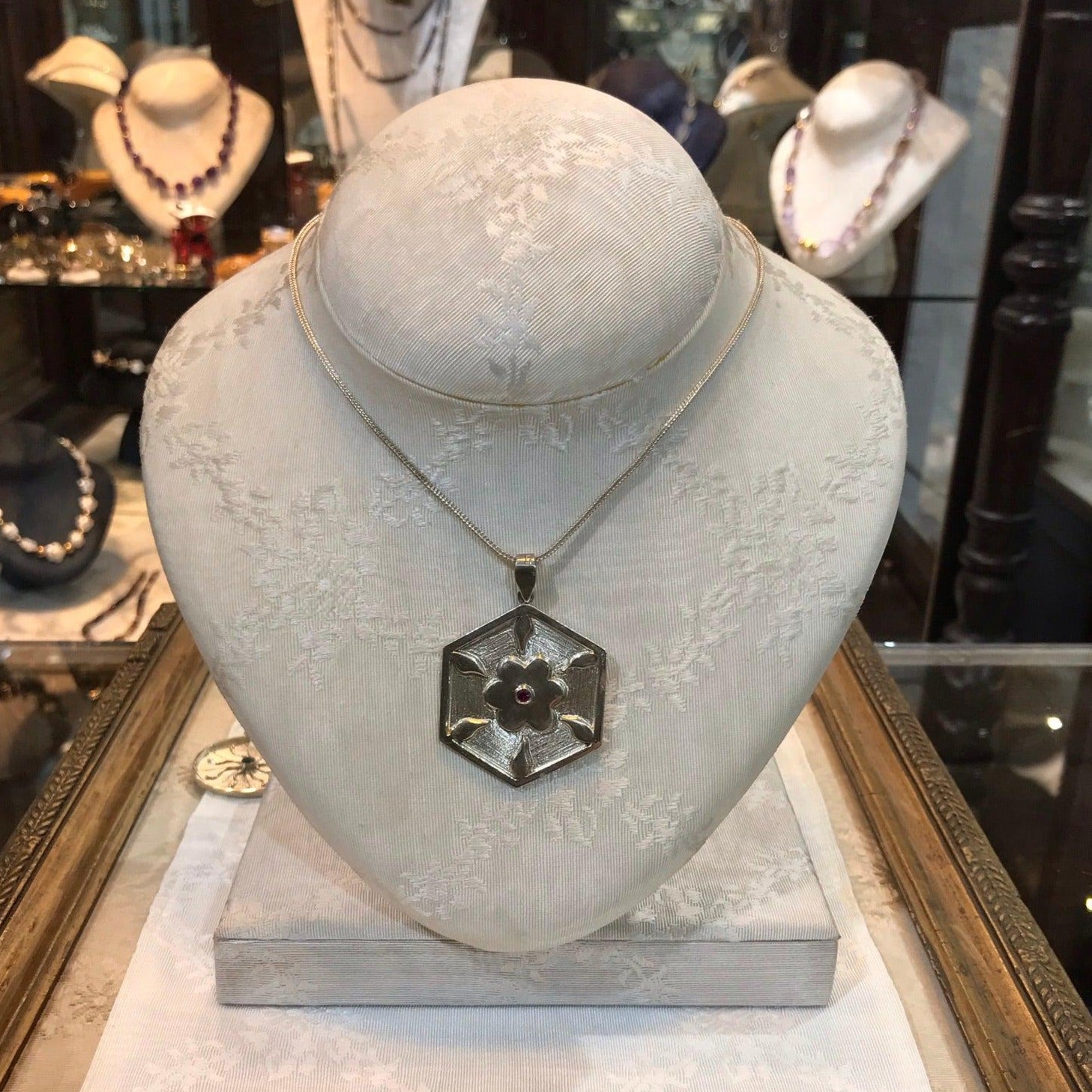 Sterling Silver and 14k Gold medallion with a round ruby stone, Energy Medallion, Handmade pendant, Greek Jewelry