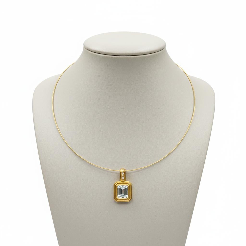 14k Gold Chain Necklace, 18k Gold Aquamarine Pendant with Brilliants (DV PE-66)