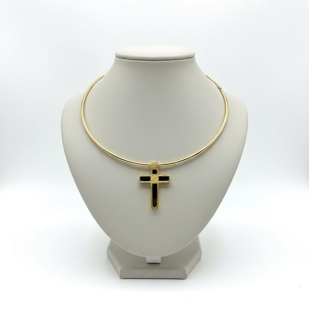 14k Gold Chain Necklace with 18k Gold Green Tourmaline Cross (DV PE-41)