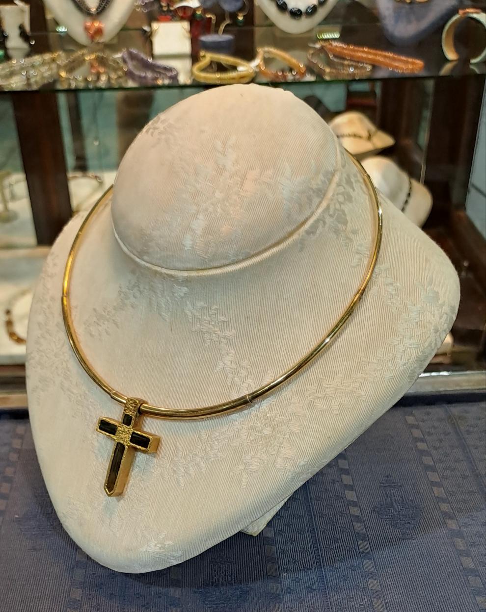 14k Gold Chain Necklace with 18k Gold Green Tourmaline Cross (DV PE-41)