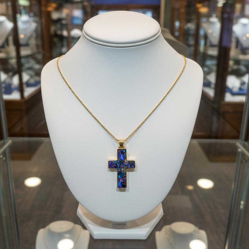 14k Gold Chain Necklace with 18k Gold Quartz Cross Pendant (DV PE-71)