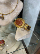 18K Gold Perforated Bracelet with Carnelian Seal Stone (DV C-09)