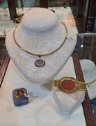 18K Gold Perforated Bracelet with Carnelian Seal Stone (DV C-09)