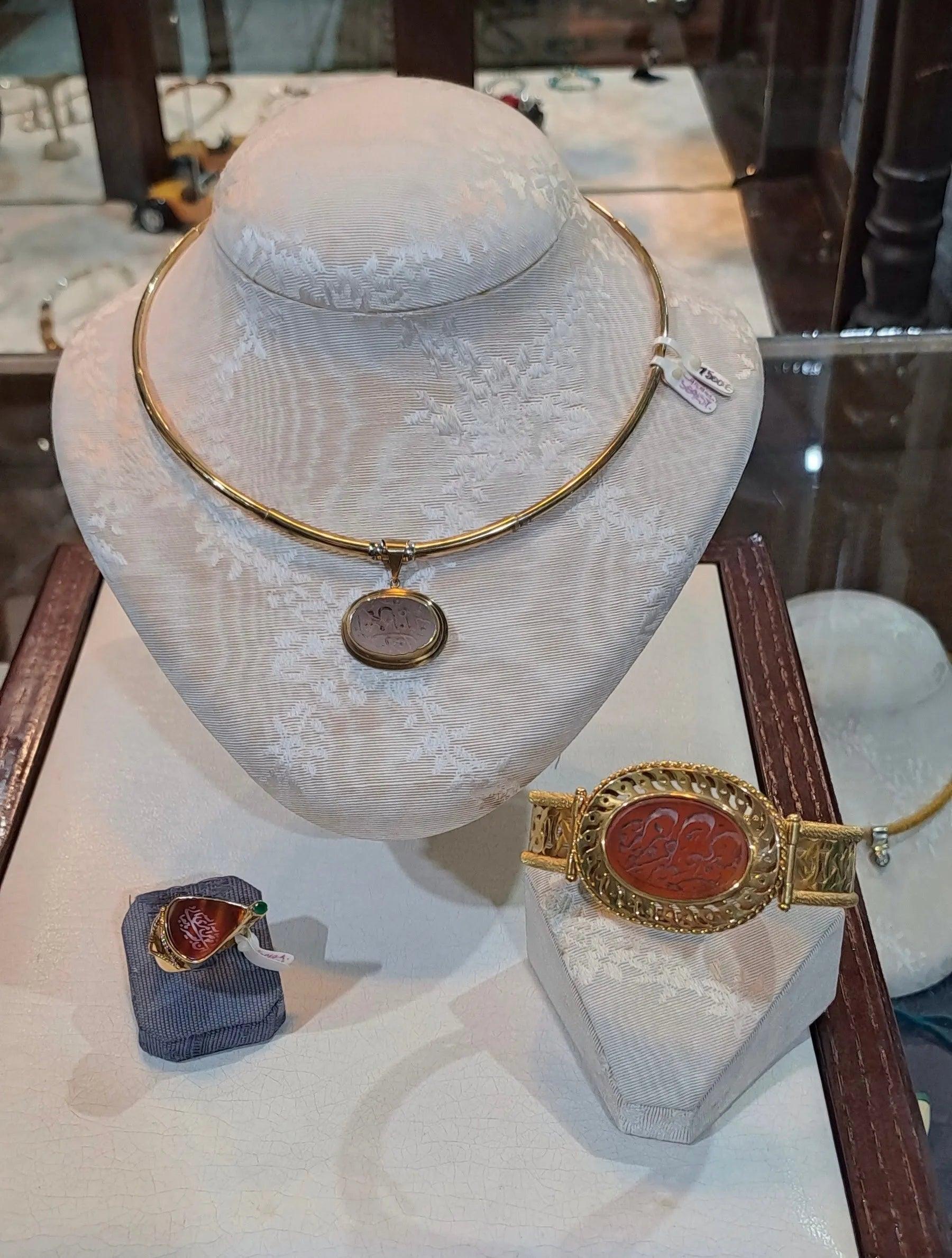 18K Gold Perforated Bracelet with Carnelian Seal Stone (DV C-09)