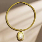 18k Gold Necklace: Mother of Pearl Medallion, Bleu Topaz, Handcrafted Chain (DV PE-24)
